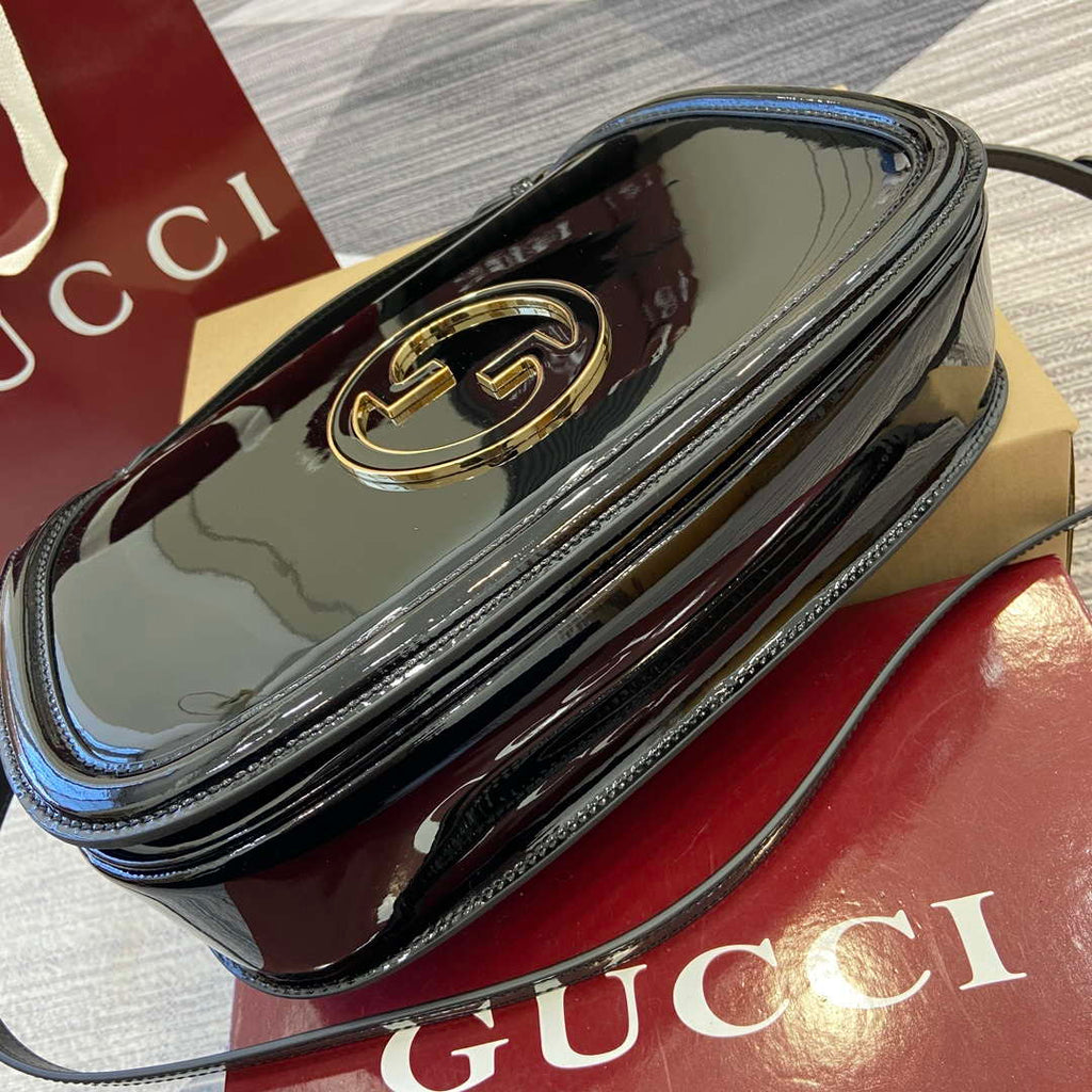 Gucci 815719 Gucci Blondie Medium top handle bag Patent Leather Black
