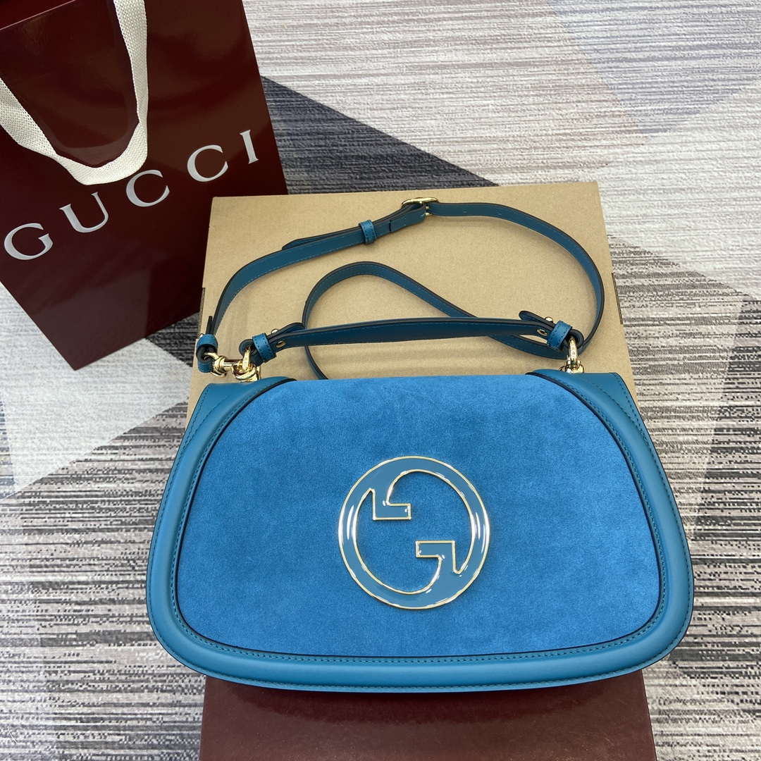 Gucci 815719 Gucci Blondie Medium top handle bag Blue suede - Default Title - View 1