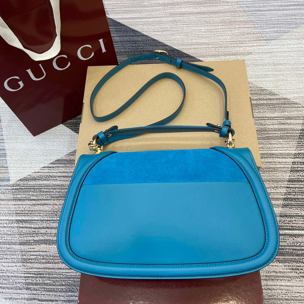 Gucci 815719 Gucci Blondie Medium top handle bag Blue suede
