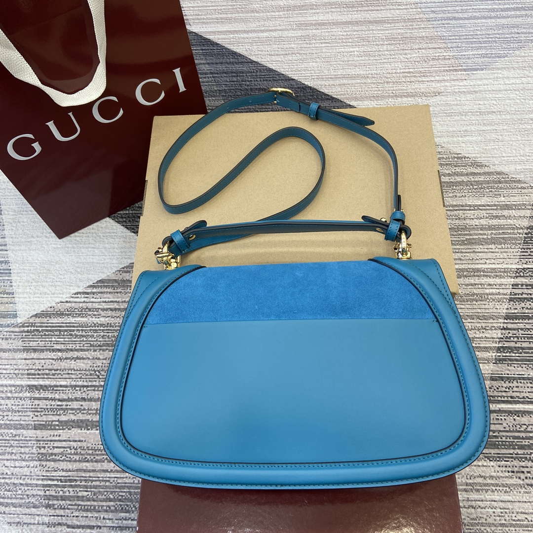 Gucci 815719 Gucci Blondie Medium top handle bag Blue suede