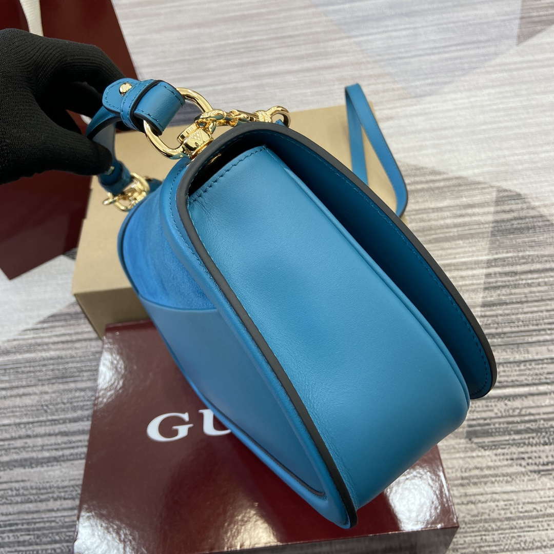 Gucci 815719 Gucci Blondie Medium top handle bag Blue suede - Default Title - View 3