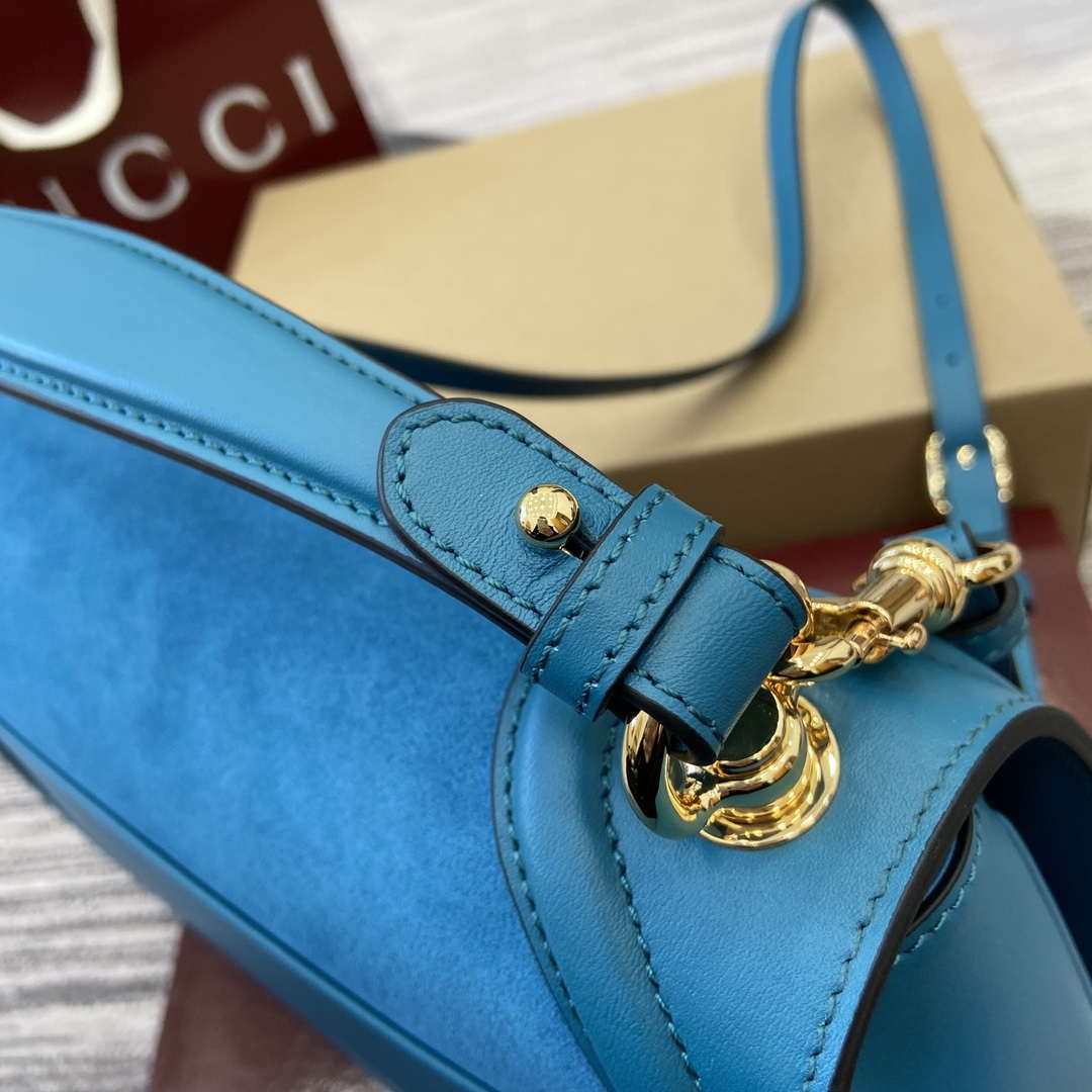 Gucci 815719 Gucci Blondie Medium top handle bag Blue suede