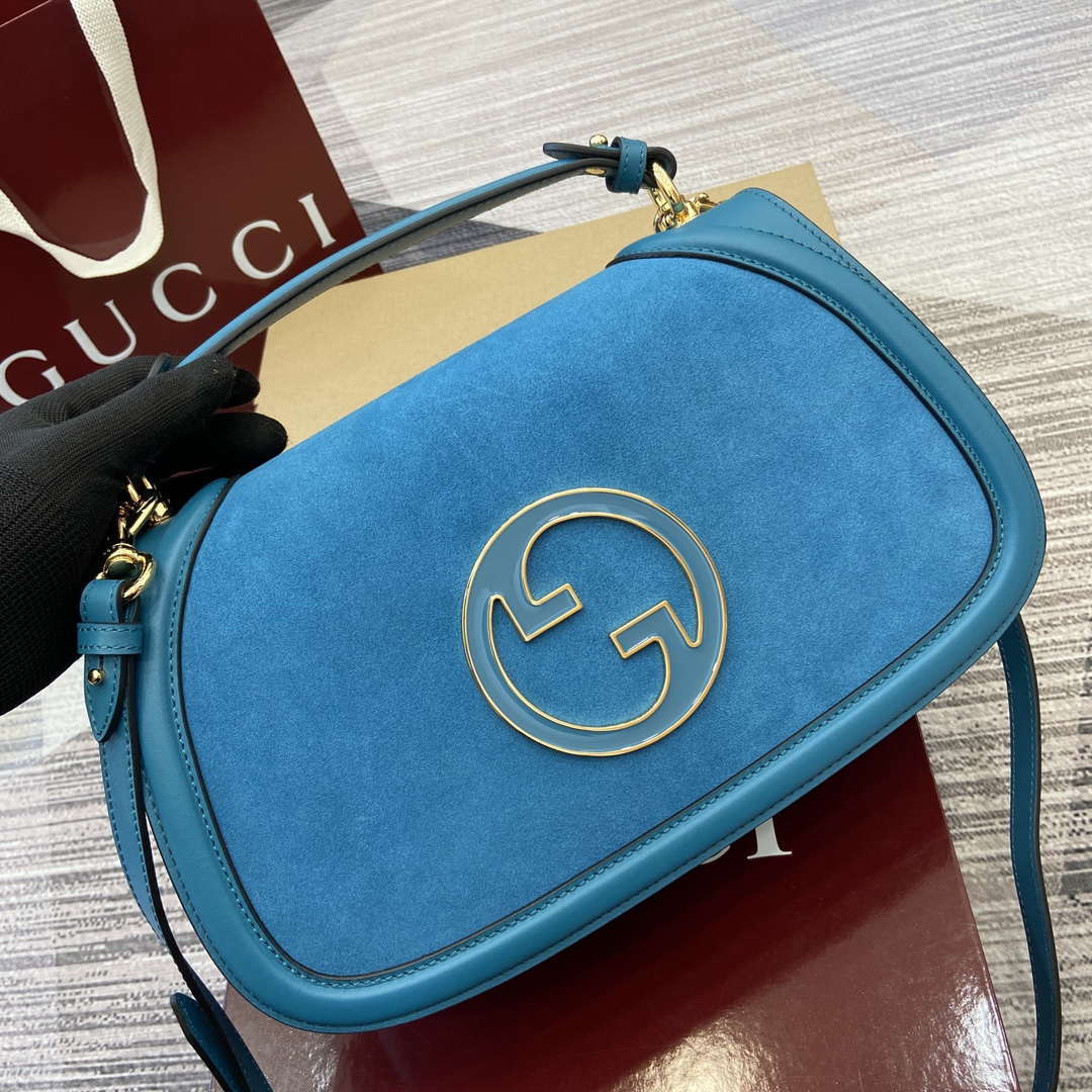 Gucci 815719 Gucci Blondie Medium top handle bag Blue suede - Default Title - View 5