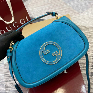 Gucci 815719 Gucci Blondie Medium top handle bag Blue suede - Default Title - View 5