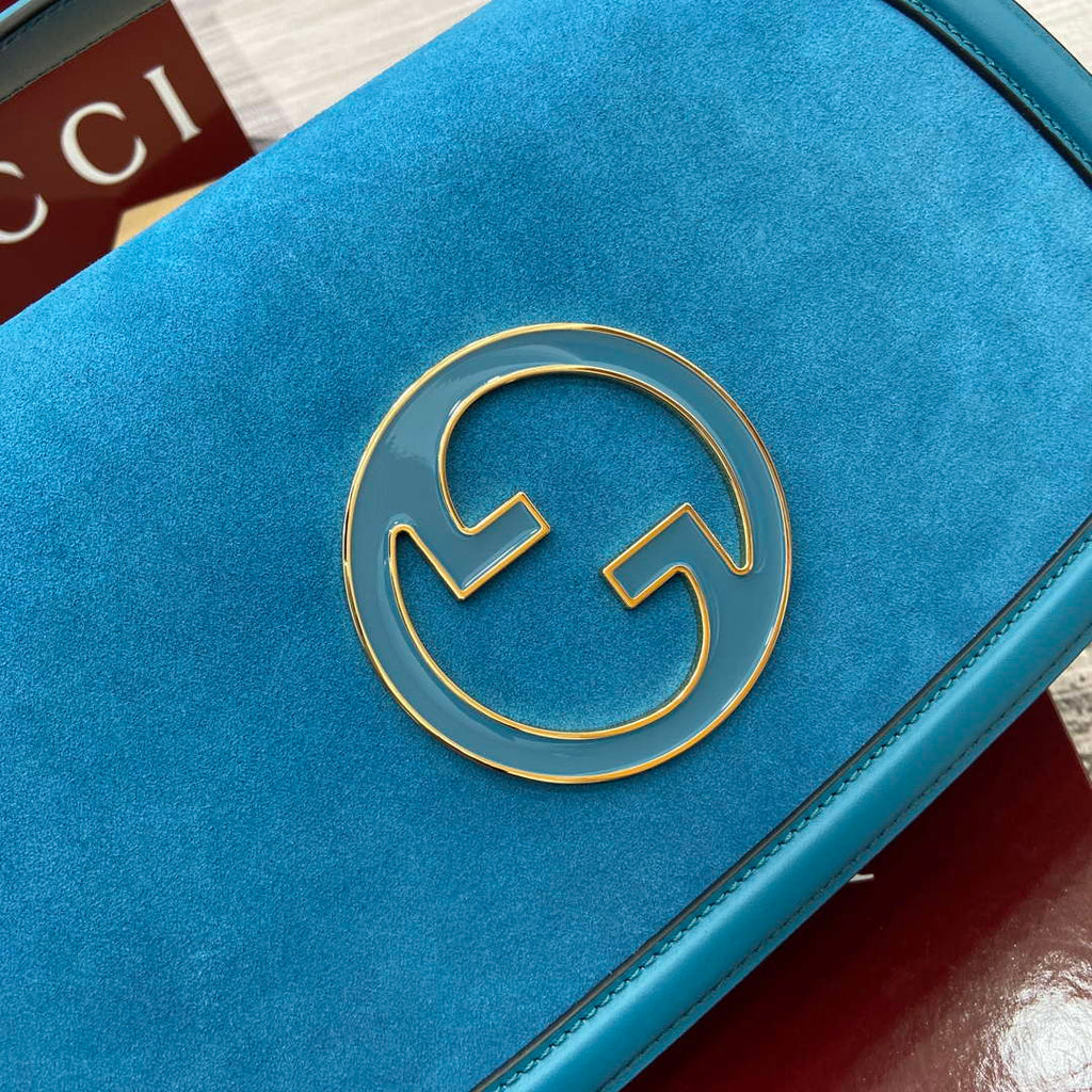 Gucci 815719 Gucci Blondie Medium top handle bag Blue suede