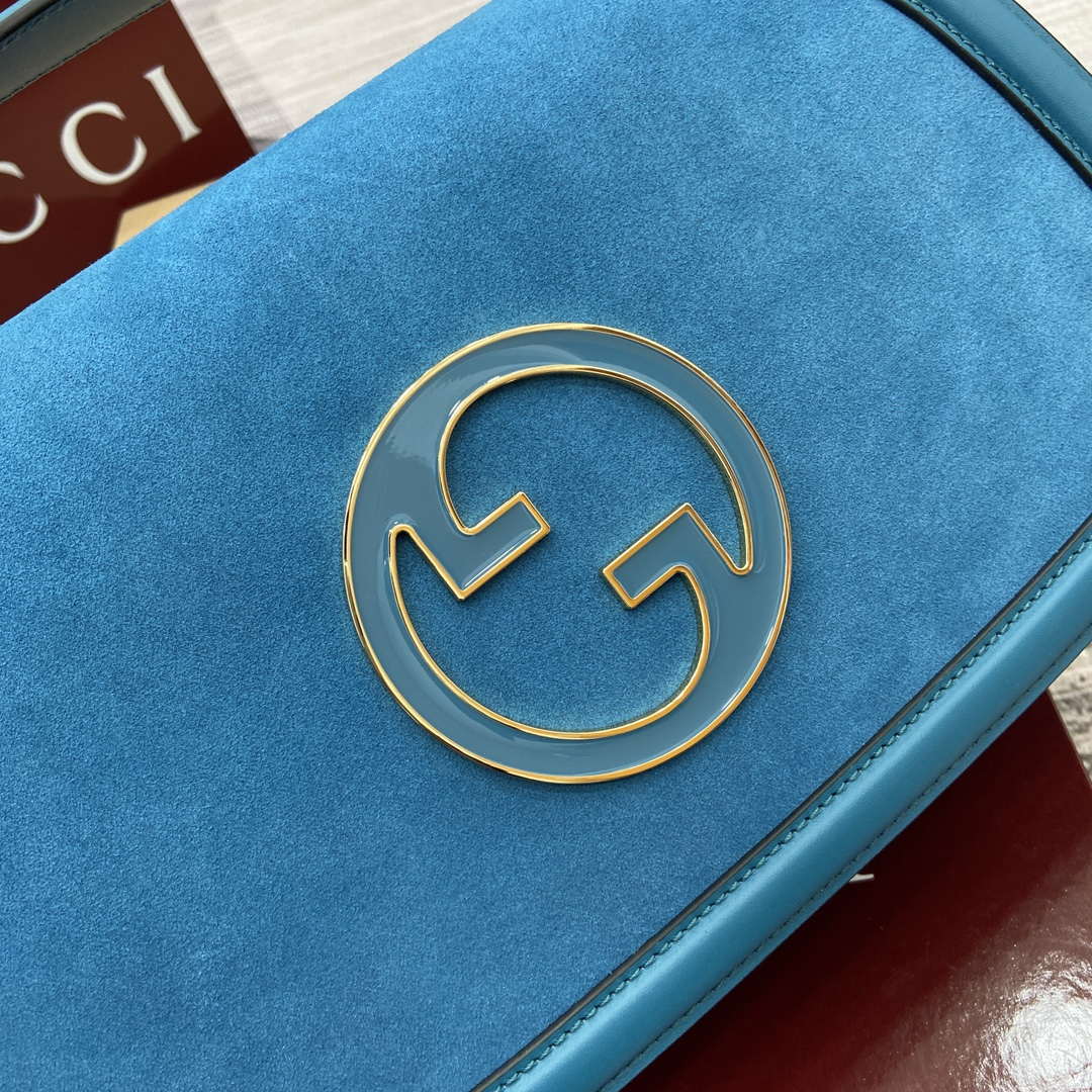 Gucci 815719 Gucci Blondie Medium top handle bag Blue suede