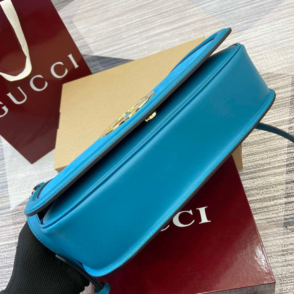 Gucci 815719 Gucci Blondie Medium top handle bag Blue suede