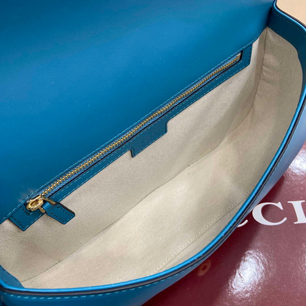 Gucci 815719 Gucci Blondie Medium top handle bag Blue suede