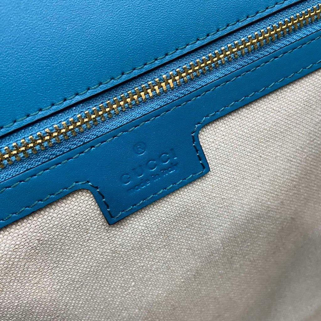 Gucci 815719 Gucci Blondie Medium top handle bag Blue suede