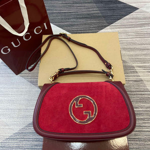 Gucci 815719 Gucci Blondie Medium top handle bag Red and  Wine Red suede - Default Title - View 1
