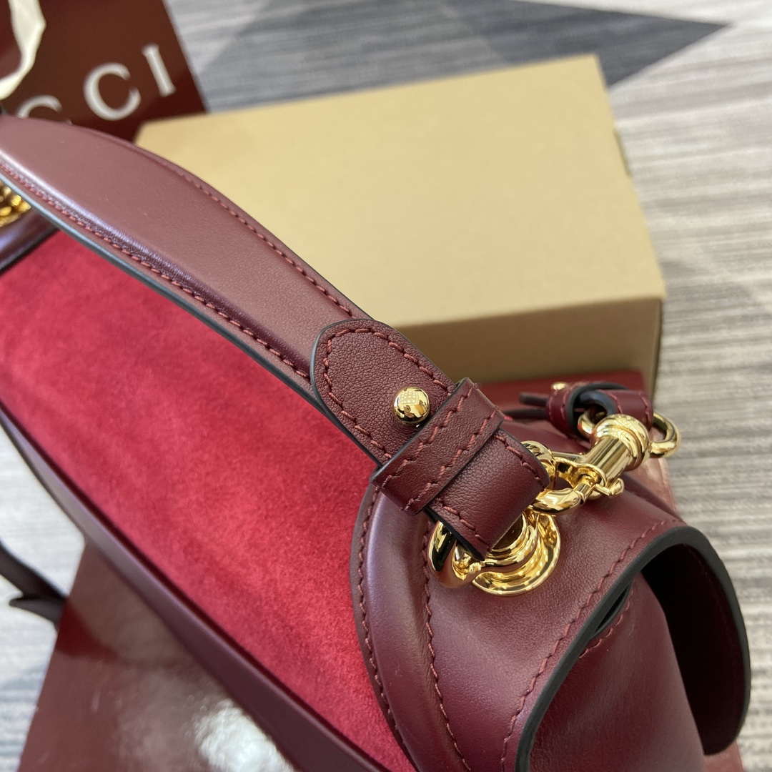 Gucci 815719 Gucci Blondie Medium top handle bag Red and  Wine Red suede - Default Title - View 7