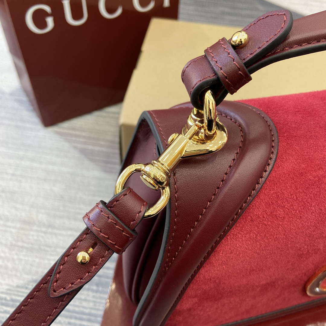 Gucci 815719 Gucci Blondie Medium top handle bag Red and  Wine Red suede - Default Title - View 10