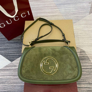 Gucci 815719 Gucci Blondie Medium top handle bag Green suede - Default Title - View 1
