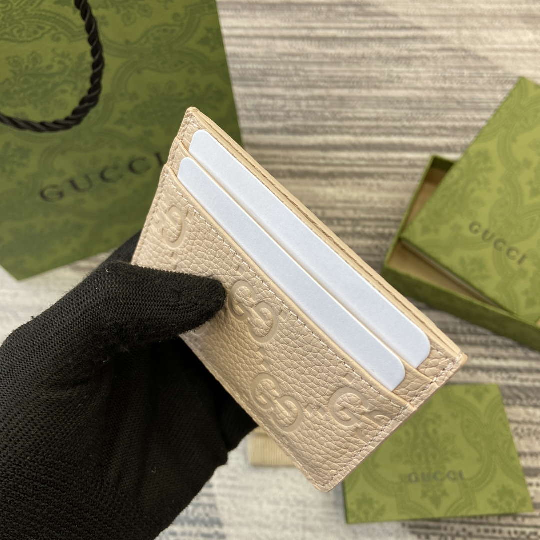 Gucci 815883 GG Emblem card case Beige Leather - Default Title - View 6