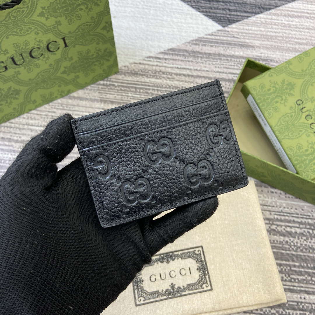 Gucci 815883 GG Emblem card case Black Leather - Default Title - View 1