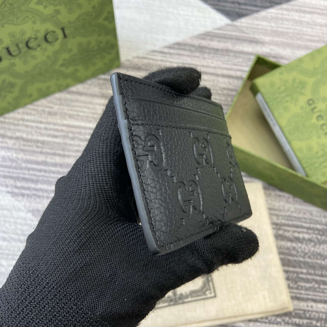 Gucci 815883 GG Emblem card case Black Leather