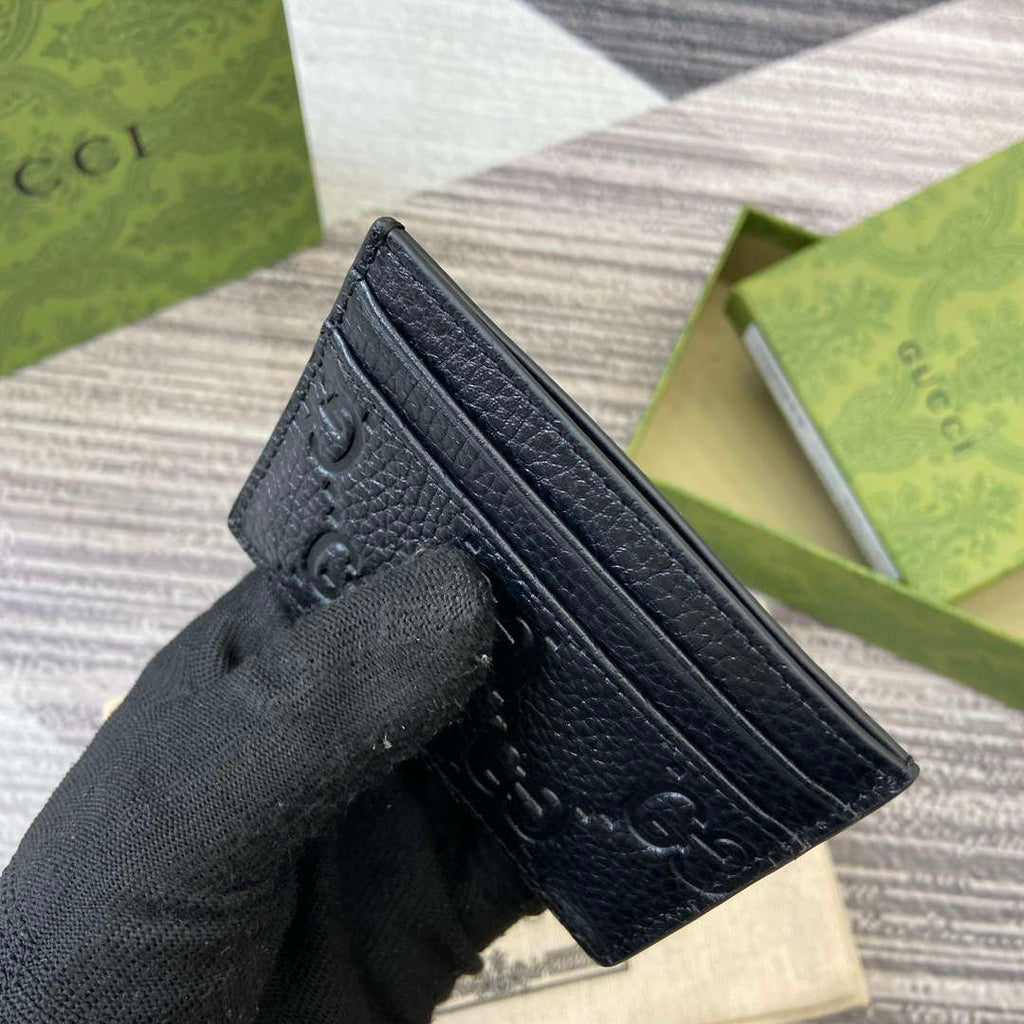 Gucci 815883 GG Emblem card case Black Leather