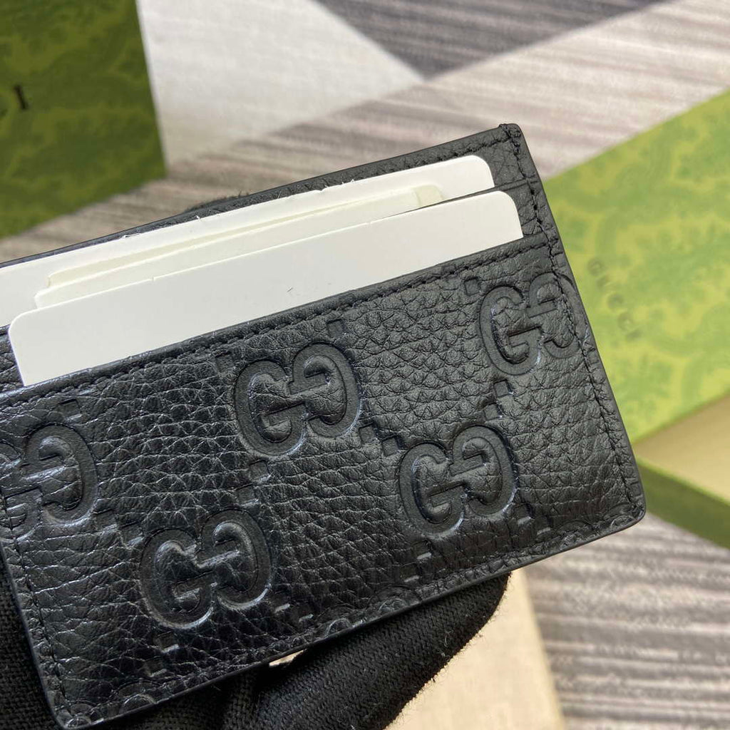 Gucci 815883 GG Emblem card case Black Leather