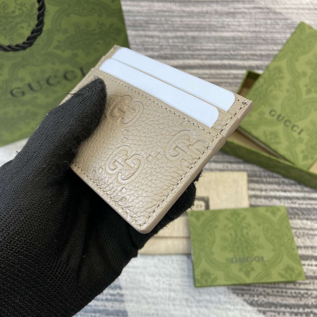 Gucci 815883 GG Emblem card case Taupe Leather - Default Title - View 5