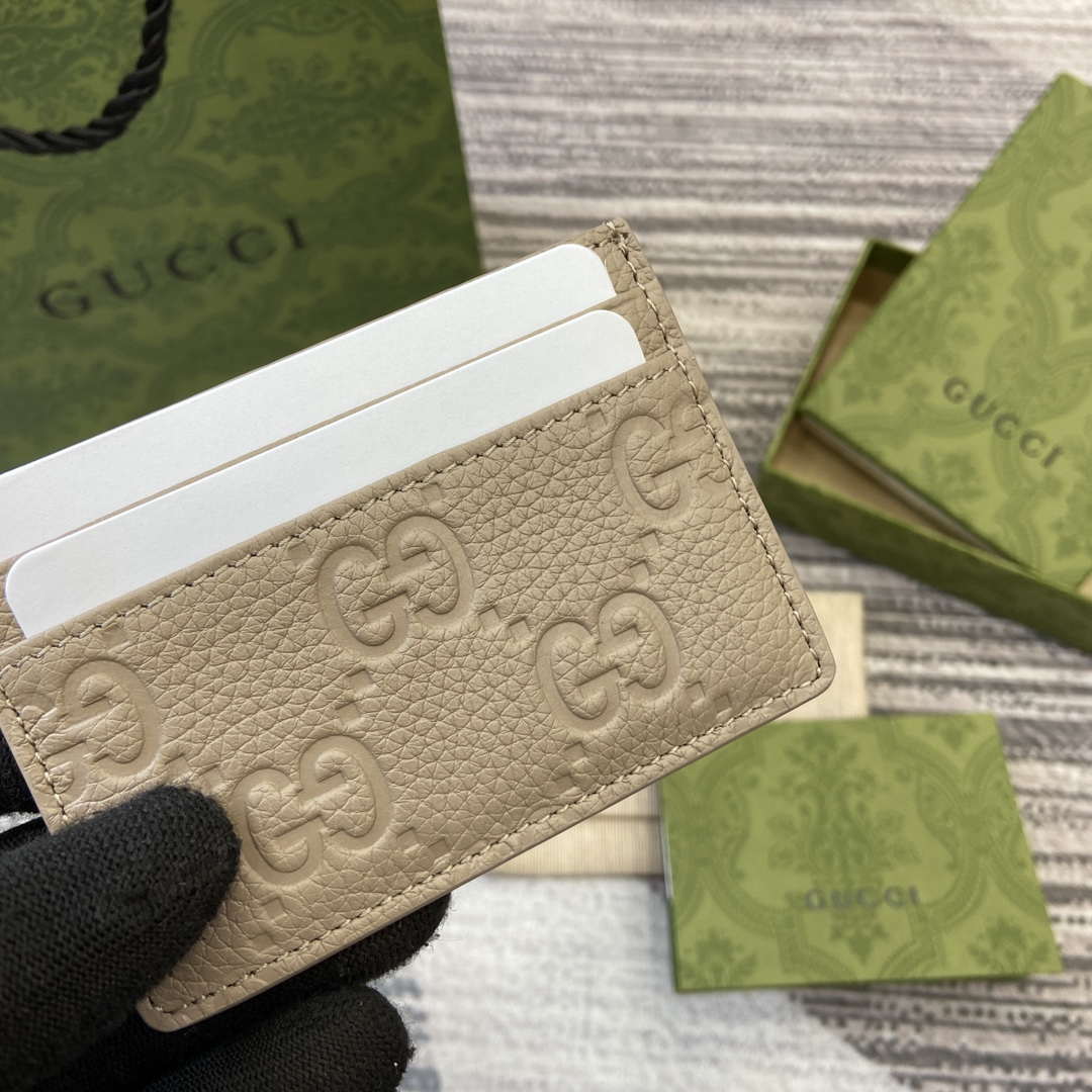 Gucci 815883 GG Emblem card case Taupe Leather - Default Title - View 7