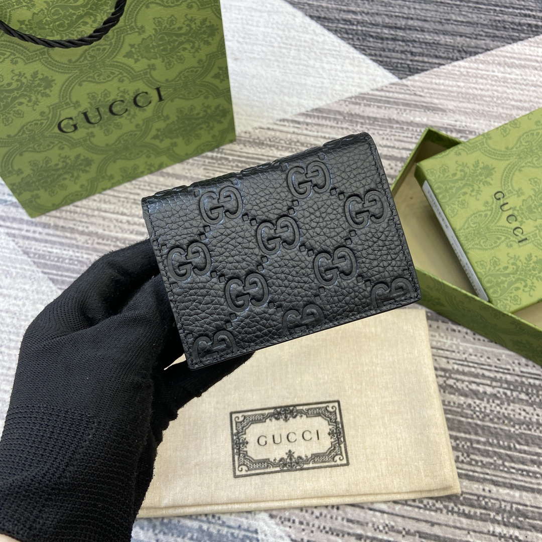 Gucci 815901 GG Emblem mini wallet Black