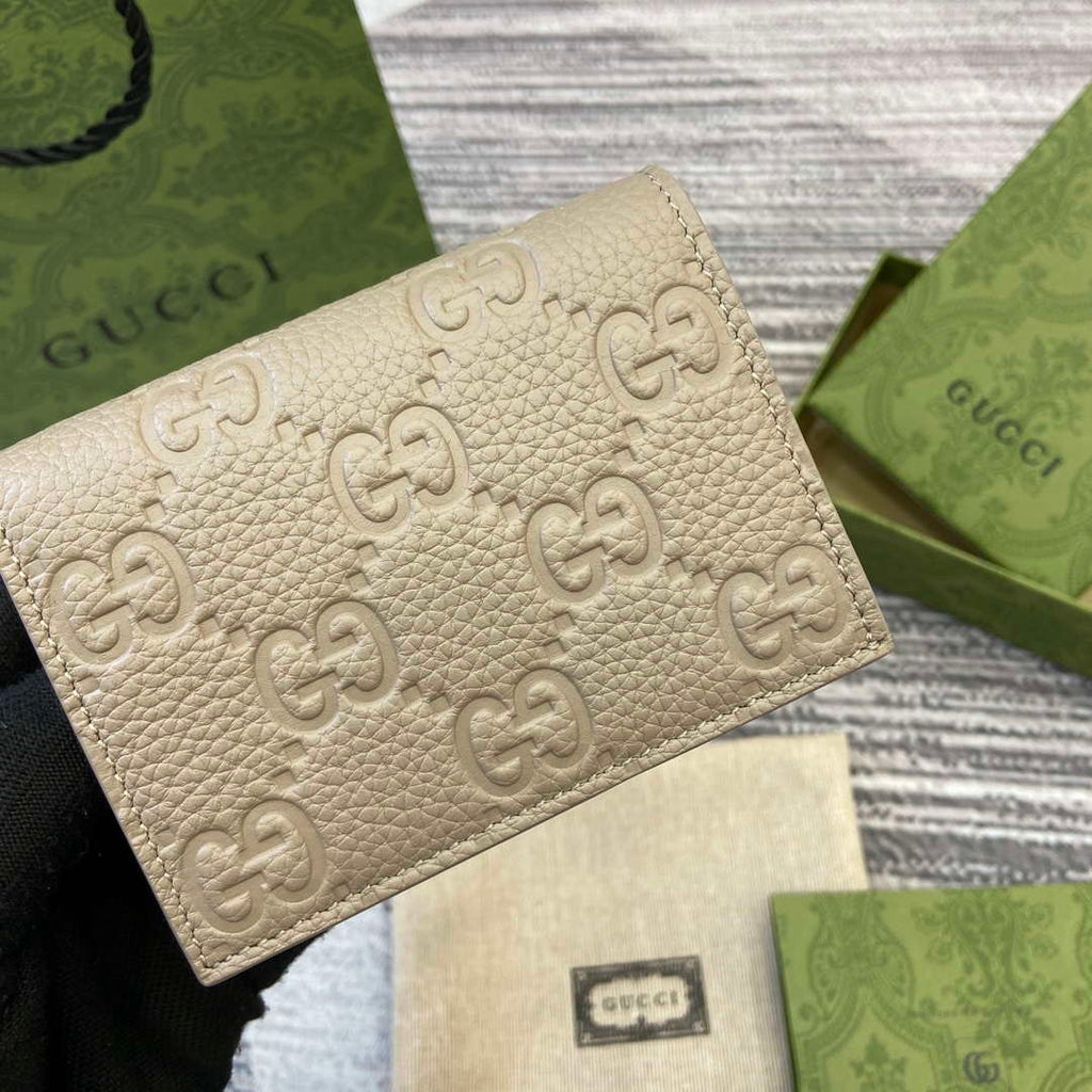 Gucci 815901 GG Emblem mini wallet Taupe