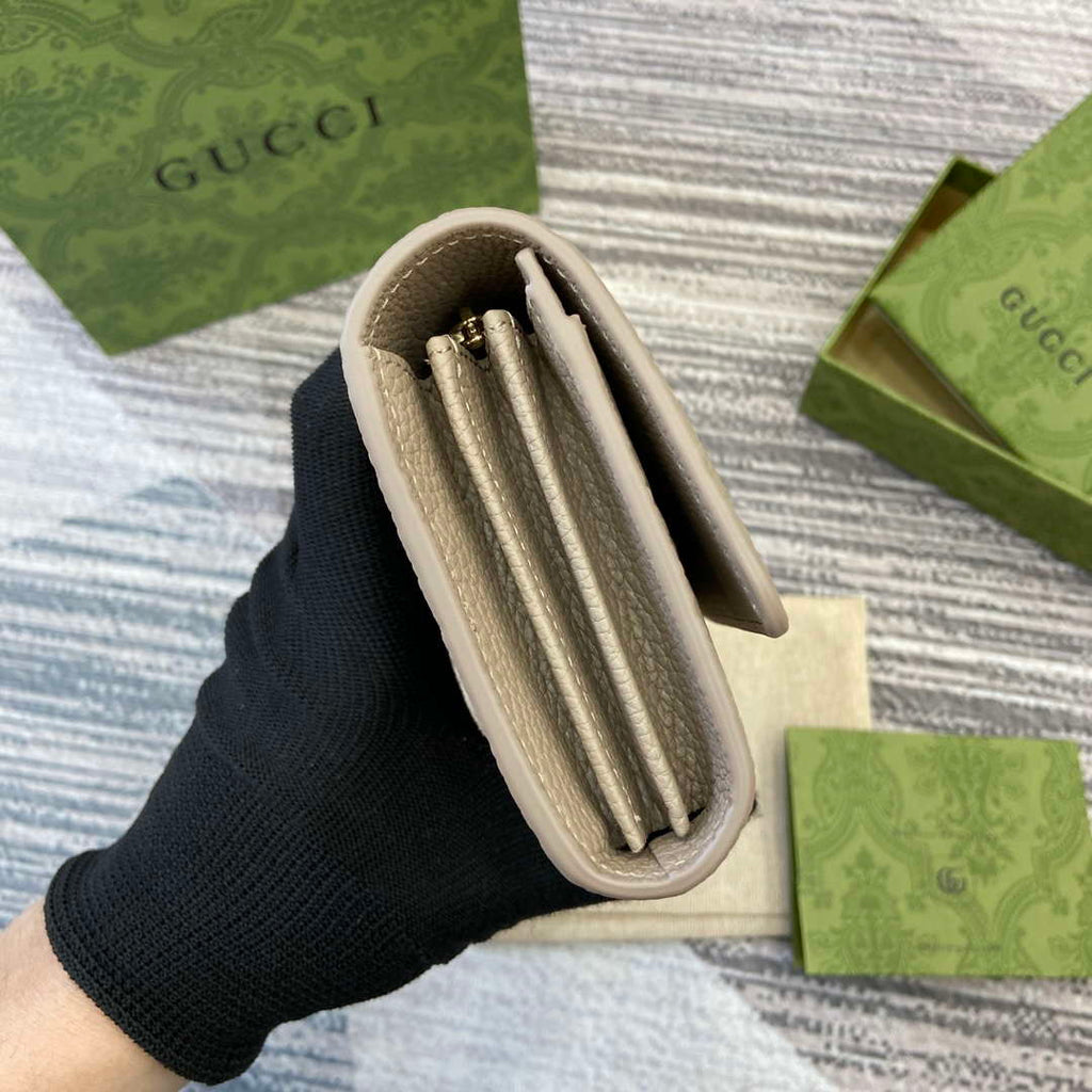 Gucci 815922 GG Emblem continental wallet Taupe
