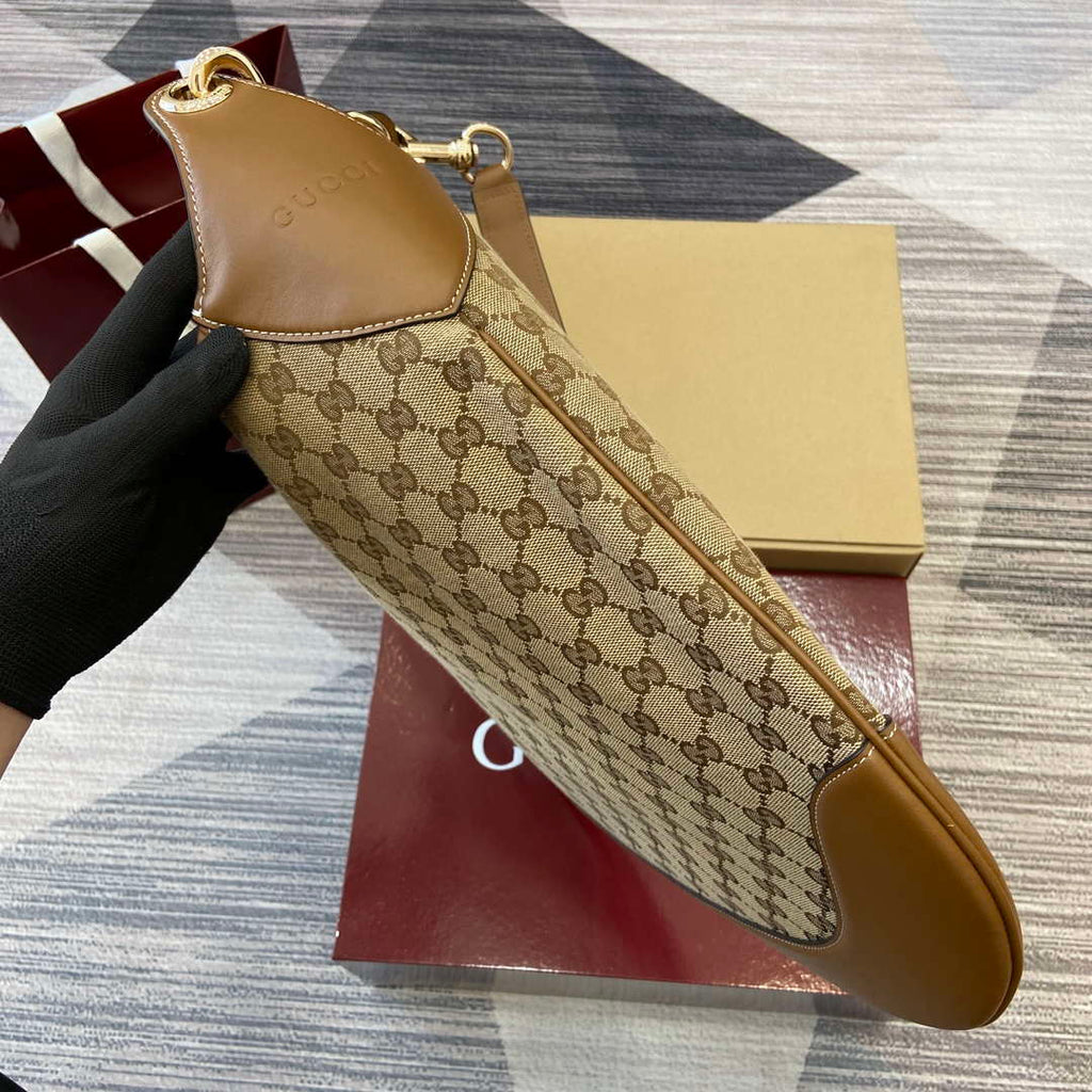 Gucci 815924 Gucci B Medium Shoulder Bag Brown leather trim