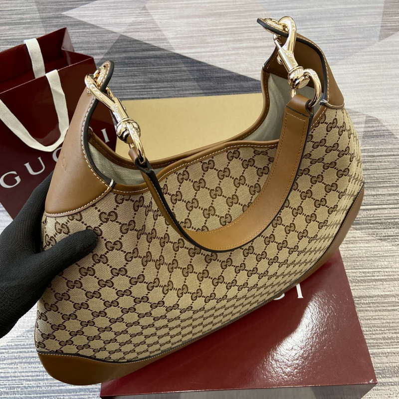 Gucci 815924 Gucci B Medium Shoulder Bag Brown leather trim