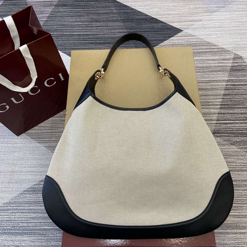 Gucci 815924 Gucci B Medium Shoulder Bag Natural cotton linen canvas Black