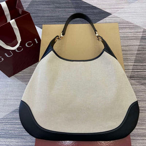 Gucci 815924 Gucci B Medium Shoulder Bag Natural cotton linen canvas Black - Default Title - View 2