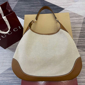 Gucci 815924 Gucci B Medium Shoulder Bag Natural cotton linen canvas Brown - Default Title - View 1