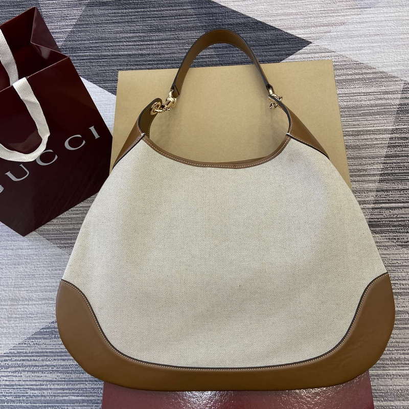 Gucci 815924 Gucci B Medium Shoulder Bag Natural cotton linen canvas Brown - Default Title - View 1