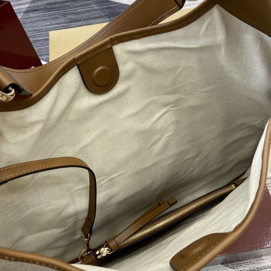 Gucci 815924 Gucci B Medium Shoulder Bag Natural cotton linen canvas Brown