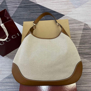 Gucci 815924 Gucci B Medium Shoulder Bag Natural cotton linen canvas Brown - Default Title - View 2
