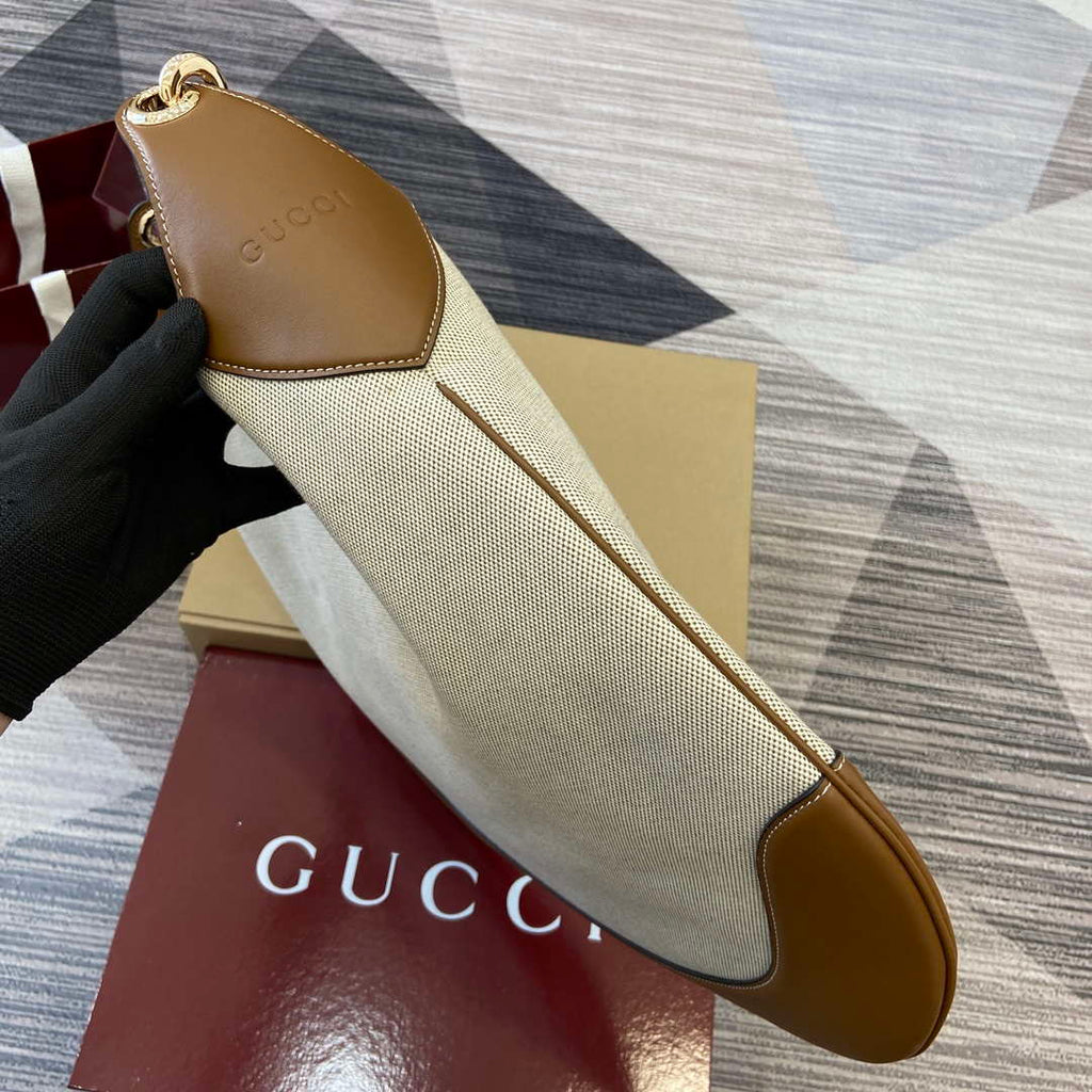 Gucci 815924 Gucci B Medium Shoulder Bag Natural cotton linen canvas Brown