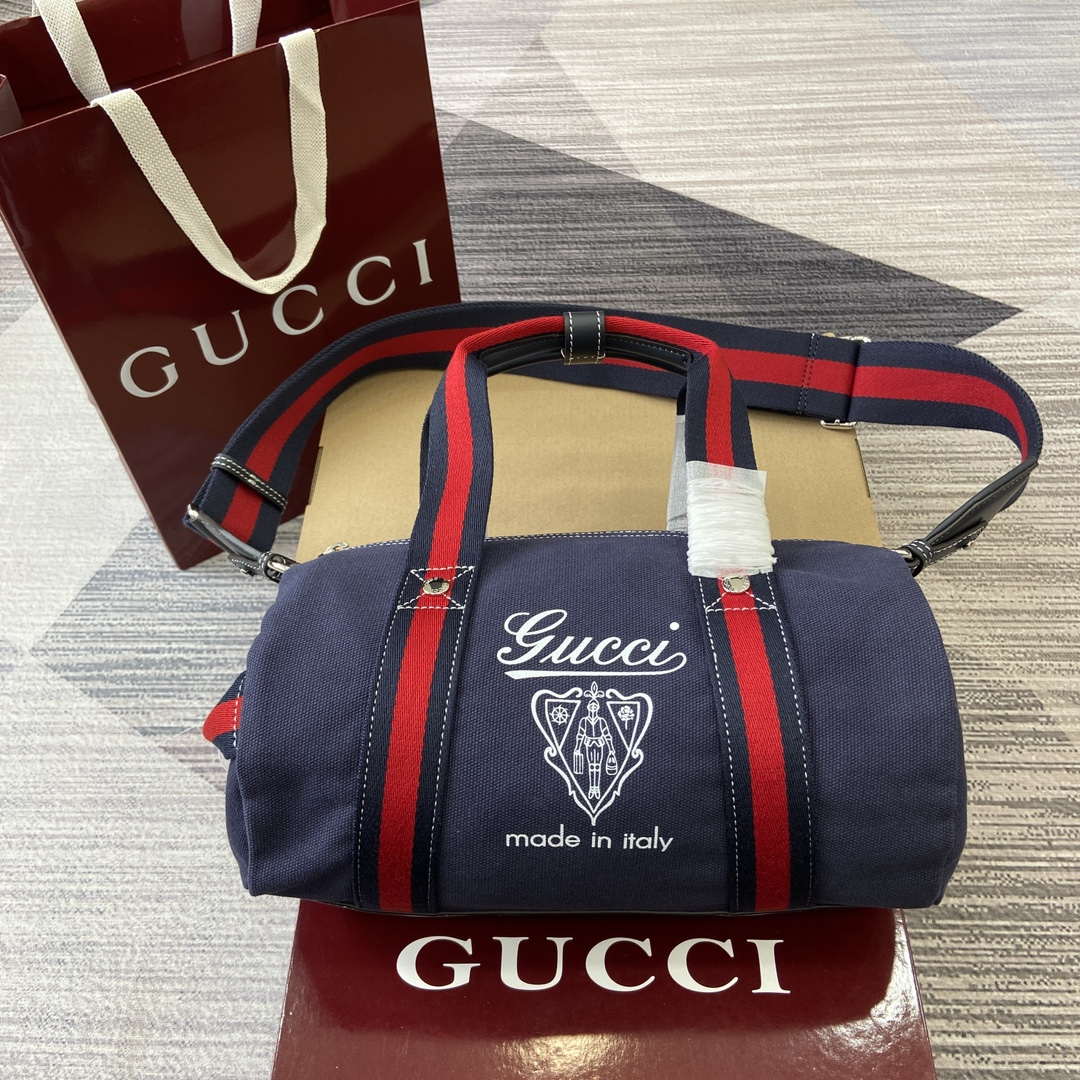 Gucci 816865 Small Printed Canvas Duffle Bag Dark blue - Default Title - View 1