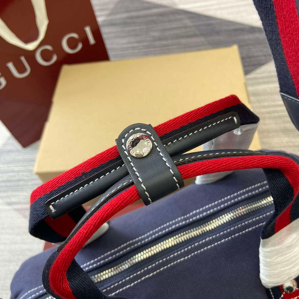 Gucci 816865 Small Printed Canvas Duffle Bag Dark blue