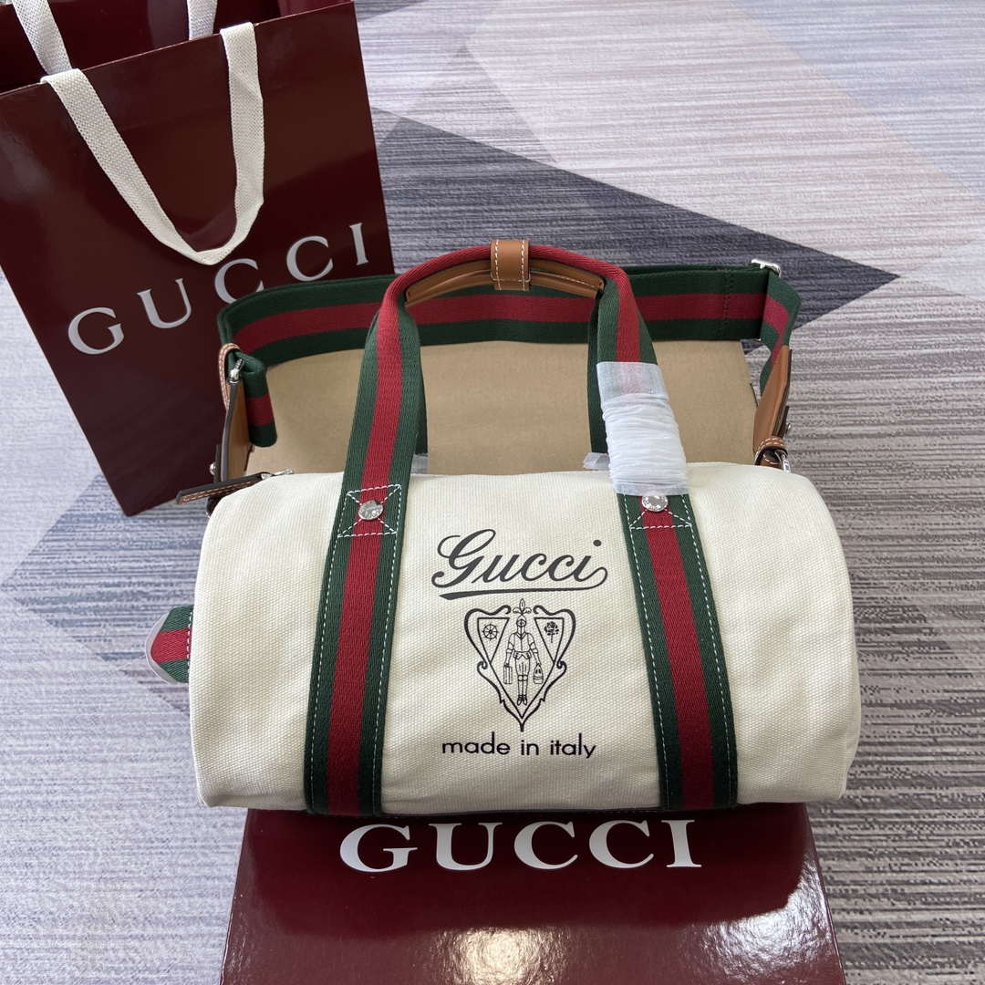 Gucci 816865 Small Printed Canvas Duffle Bag Off white - Default Title - View 1