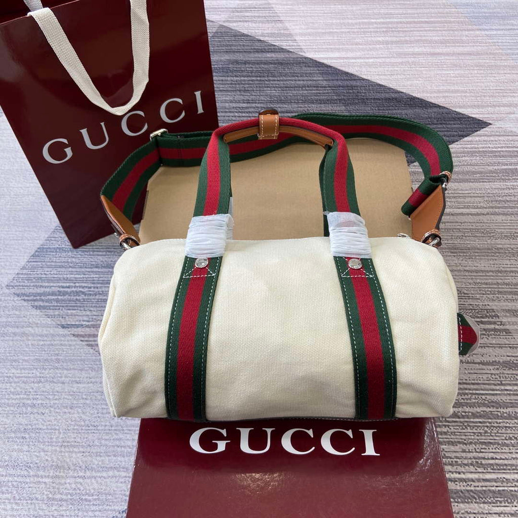 Gucci 816865 Small Printed Canvas Duffle Bag Off white