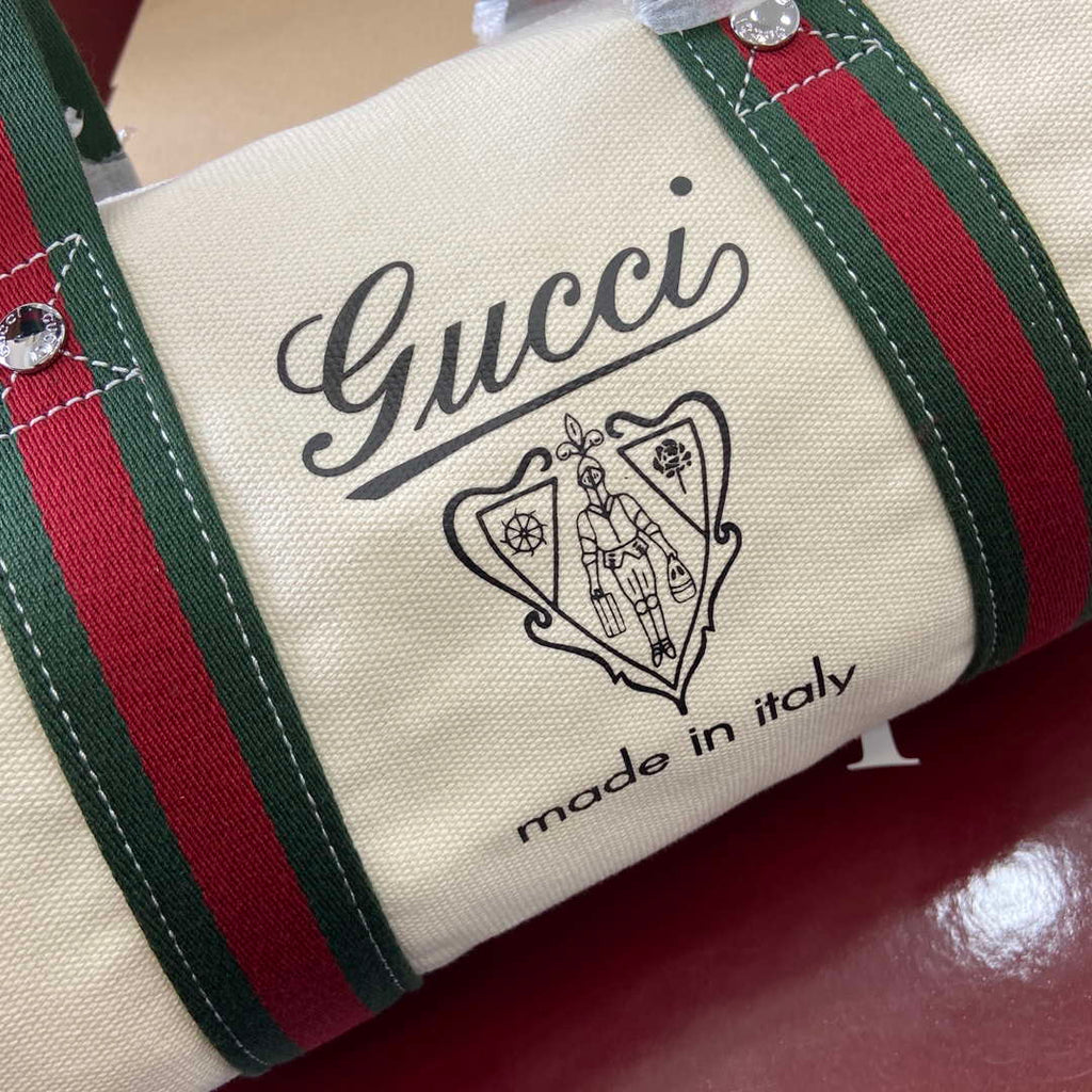 Gucci 816865 Small Printed Canvas Duffle Bag Off white