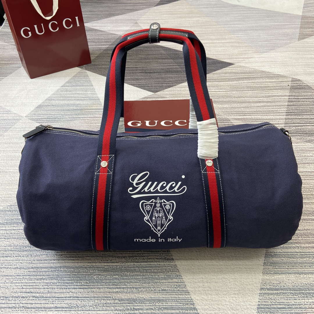 Gucci 816866 Large Printed Canvas Duffle Bag Dark Blue - Default Title - View 1