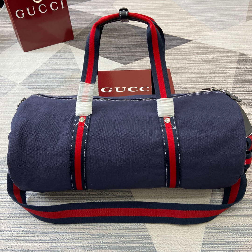 Gucci 816866 Large Printed Canvas Duffle Bag Dark Blue