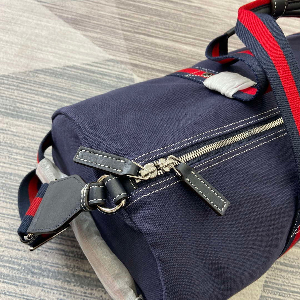 Gucci 816866 Large Printed Canvas Duffle Bag Dark Blue