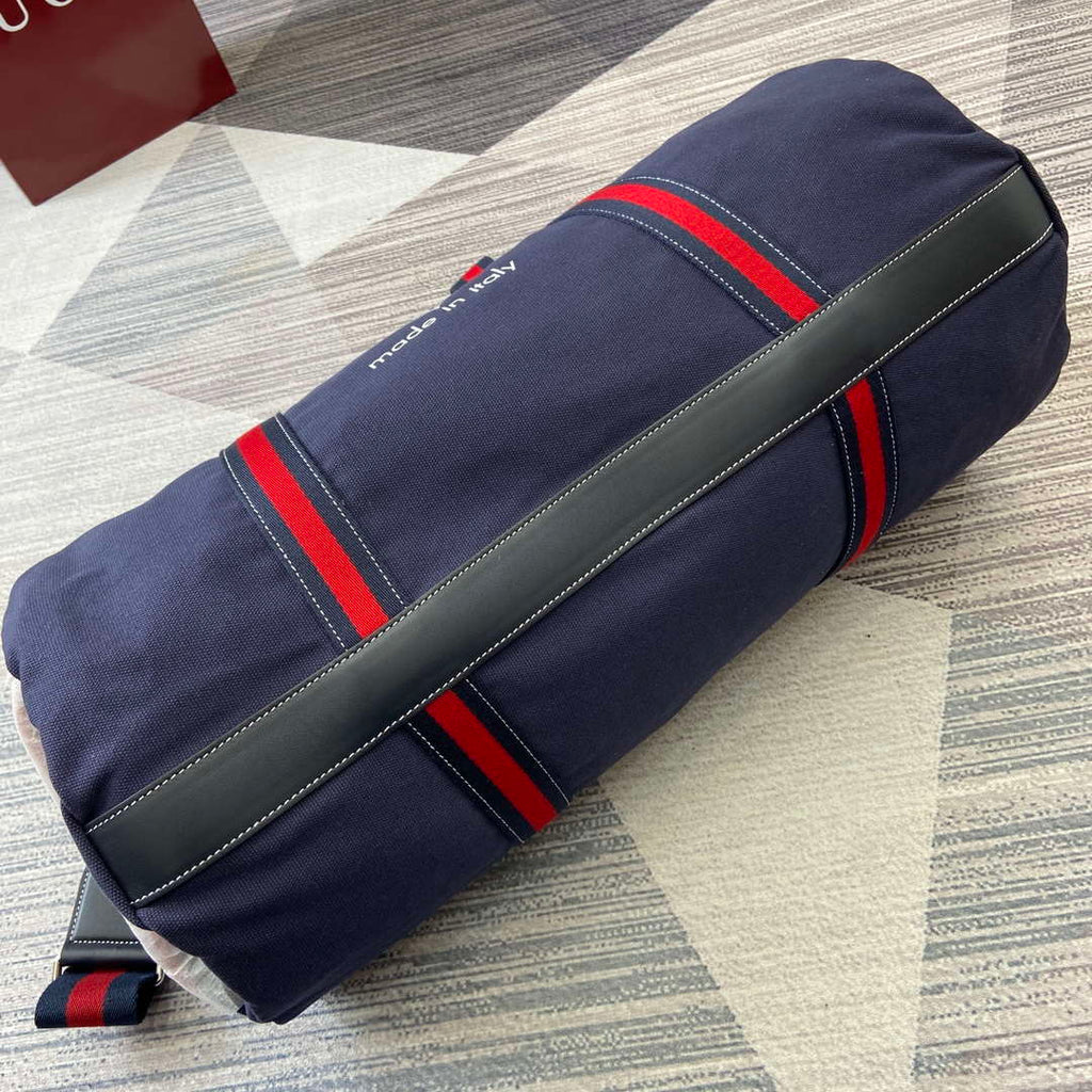Gucci 816866 Large Printed Canvas Duffle Bag Dark Blue