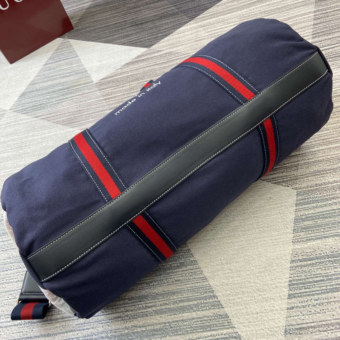 Gucci 816866 Large Printed Canvas Duffle Bag Dark Blue
