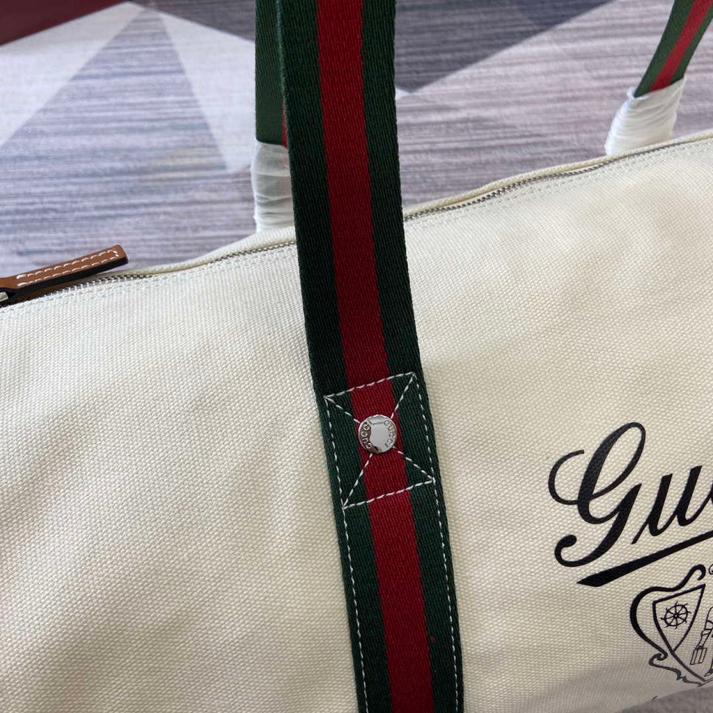 Gucci 816866 Large Printed Canvas Duffle Bag Off white