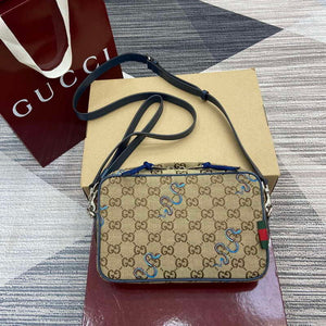 Gucci 817771 Small Embroidered Snake Crossbody Bag Apricot cloth - Default Title - View 1