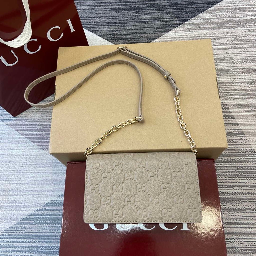 Gucci 818705 GG Emblem super mini shoulder bag Taupe