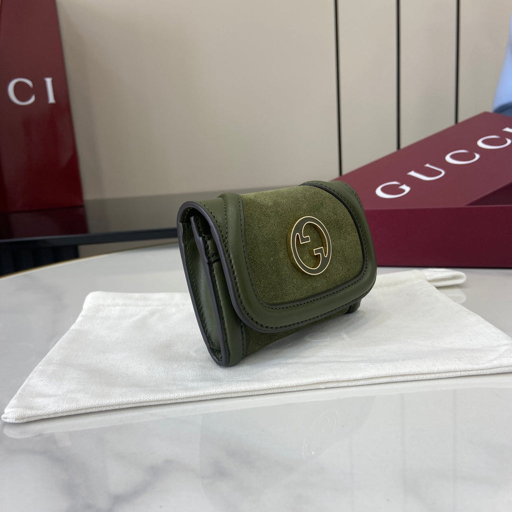 Gucci 818795 Gucci Blondie card case Suede leather Green